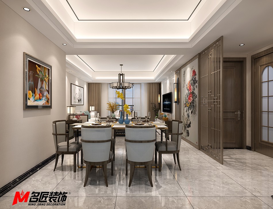 新中式风格室内装修设计效果图-贵港中海寰宇三居123平米